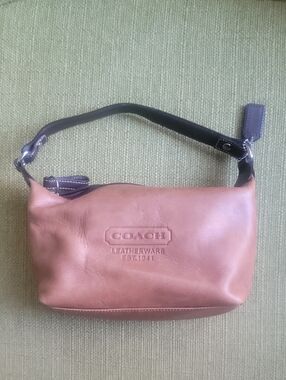 Coach Leather Shoulder Wristlet in Saddle Brown with Dark Chocolate Brown Strap